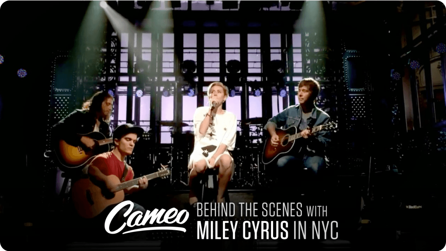 Miley Cyrus and her band performing at Saturday Night Live, from Cameo’s behind-the-scenes video