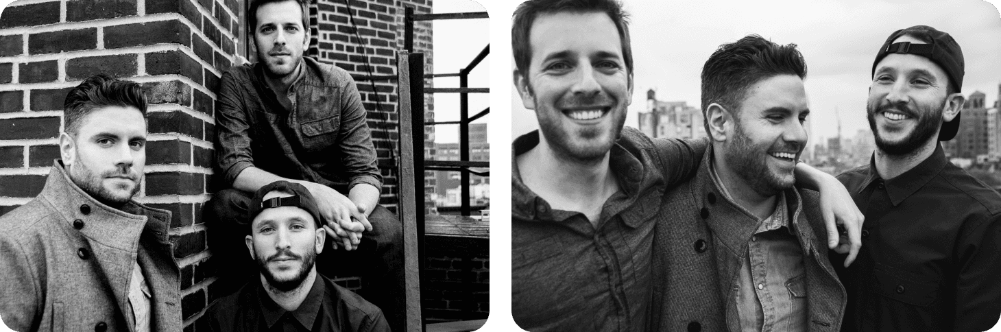 Black-and-white photos of Matthew Rosenberg and his Cameo co-founders