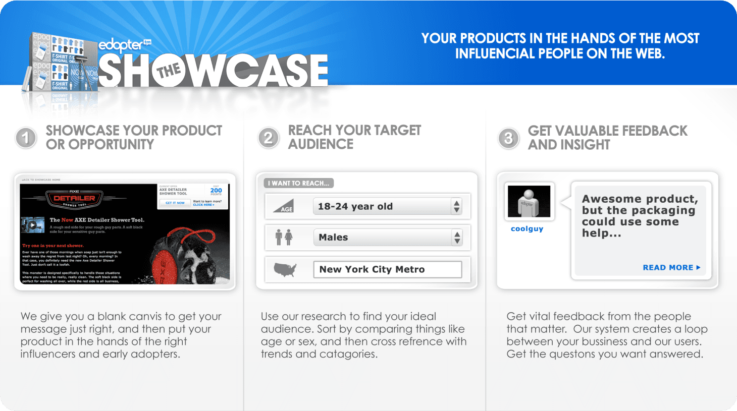 Edopter’s Showcase: brands put products in front of influential users, target an audience and collect feedback
